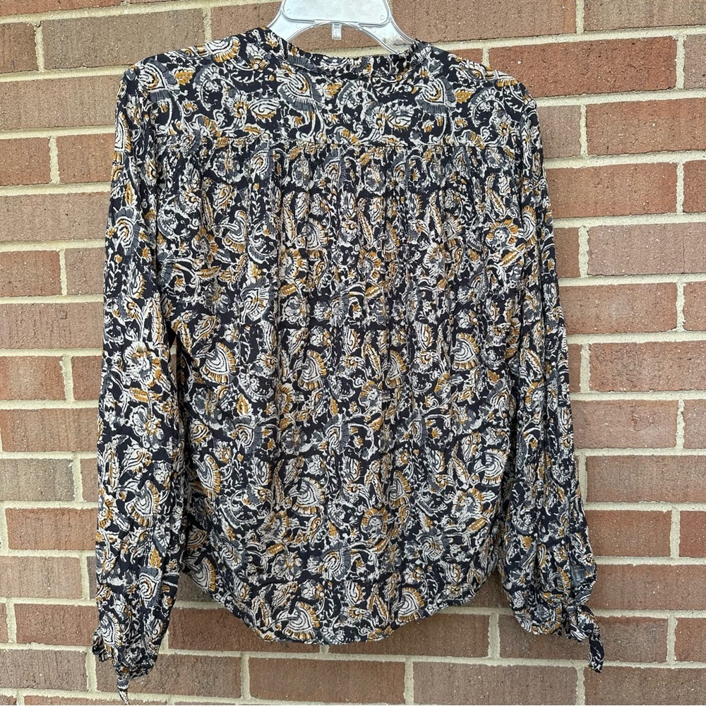 Faherty Everleigh Top in black paisley button-front blouse size XS extra small - Picture 9 of 10